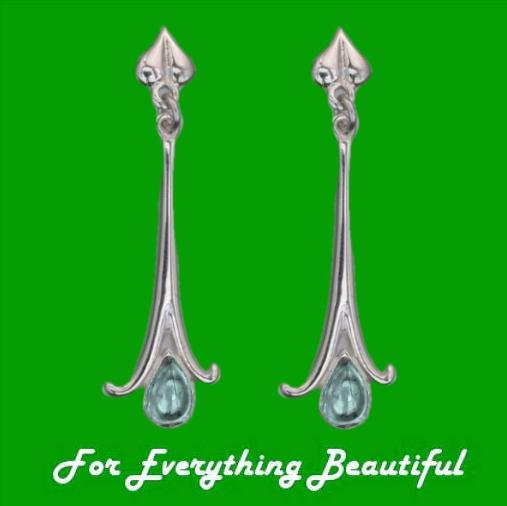 Image 0 of Art Nouveau Long Leaf Blue Moonstone 18K White Gold Earrings