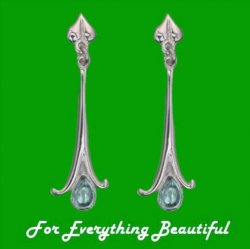 Art Nouveau Long Leaf Blue Moonstone 18K White Gold Earrings