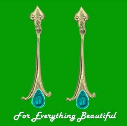 Art Nouveau Long Leaf Turquoise 18K Yellow Gold Earrings