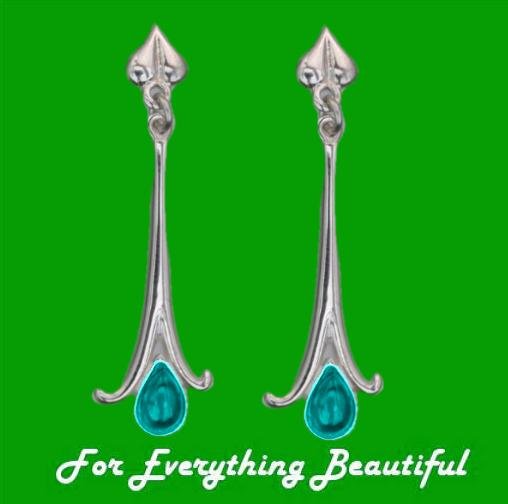 Image 0 of Art Nouveau Long Leaf Turquoise 18K White Gold Earrings