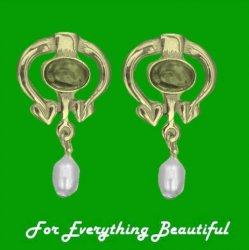 Art Nouveau Oval Citrine Pearl 9K Yellow Gold Drop Earrings