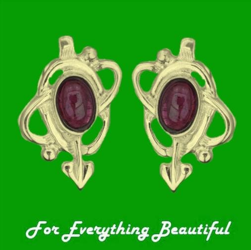 Image 0 of Art Nouveau Oval Amethyst Swirl 9K Yellow Gold Stud Earrings