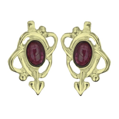 Image 1 of Art Nouveau Oval Amethyst Swirl 9K Yellow Gold Stud Earrings