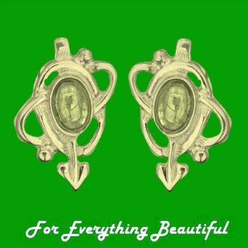 Image 0 of Art Nouveau Oval Citrine Swirl 9K Yellow Gold Stud Earrings