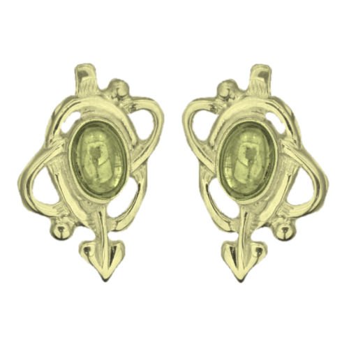 Image 1 of Art Nouveau Oval Citrine Swirl 9K Yellow Gold Stud Earrings