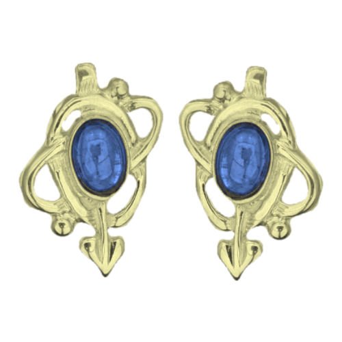 Image 1 of Art Nouveau Oval Labradorite Swirl 9K Yellow Gold Stud Earrings
