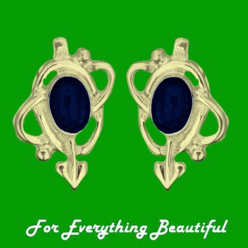 Image 0 of Art Nouveau Oval Lapis Lazuli Swirl 9K Yellow Gold Stud Earrings