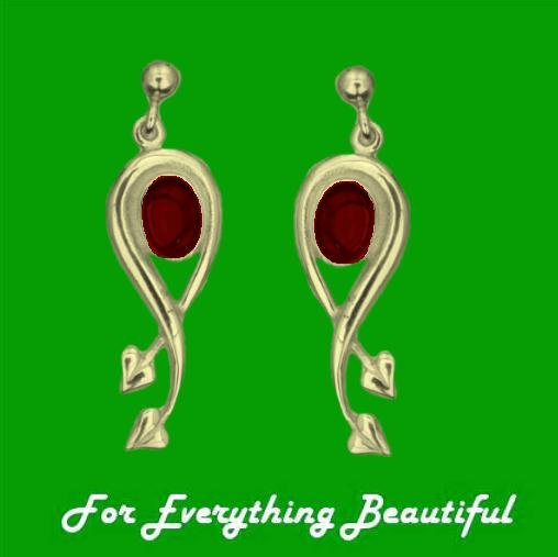 Image 0 of Art Nouveau Oval Leaf Garnet 9K Yellow Gold Earrings