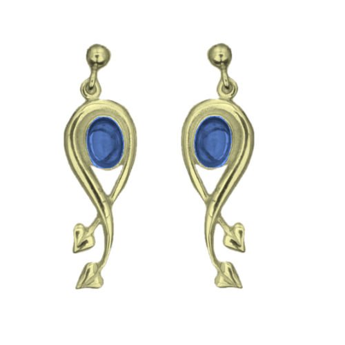 Image 1 of Art Nouveau Oval Leaf Labradorite 9K Yellow Gold Earrings