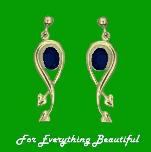 Image 0 of Art Nouveau Oval Leaf Lapis Lazuli 9K Yellow Gold Earrings