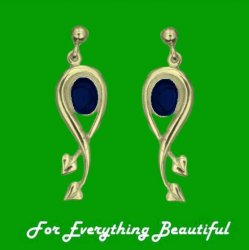 Art Nouveau Oval Leaf Lapis Lazuli 9K Yellow Gold Earrings