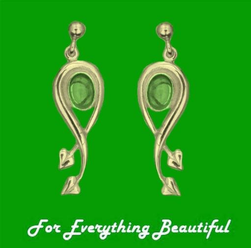Image 0 of Art Nouveau Oval Leaf Green Peridot 9K Yellow Gold Earrings
