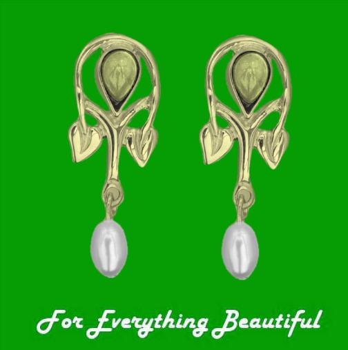 Image 0 of Art Nouveau Pear Pearl Citrine 9K Yellow Gold Drop Earrings