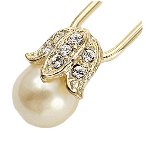 Image 1 of Golden Ivory Pearl Floral Crystal Wedding Hair Sticks Decoration