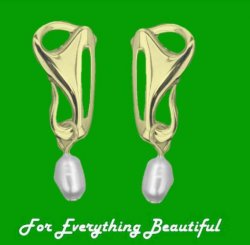 Art Nouveau Trumpet with Pearl 9K Yellow Gold Drop Earrings