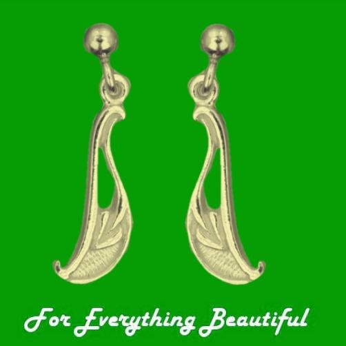 Image 0 of Art Nouveau Wave Design 9K Yellow Gold Drop Earrings