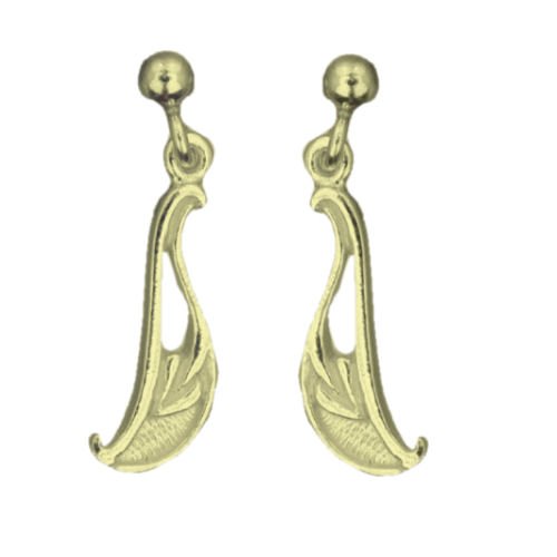 Image 1 of Art Nouveau Wave Design 9K Yellow Gold Drop Earrings