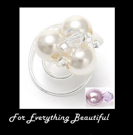 Image 0 of Tanzanite Pearl Trio Cluster Crystal Bridal Wedding Hair Twists Decorations