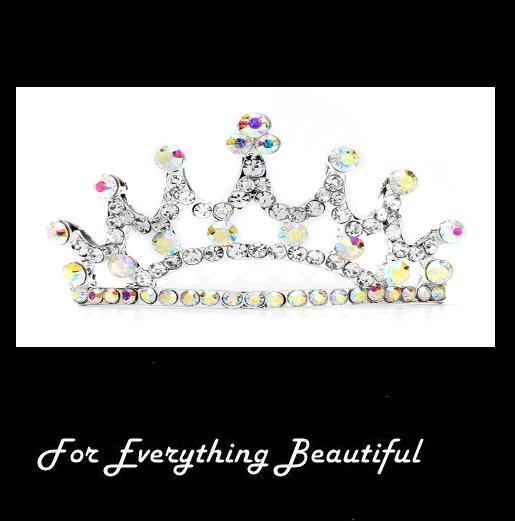 Image 0 of Aurora Borealis Crystal Crown Petite Tiara Wedding Bridal Headpiece 