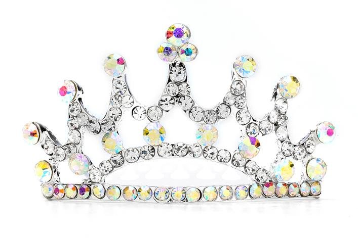 Image 1 of Aurora Borealis Crystal Crown Petite Tiara Wedding Bridal Headpiece 