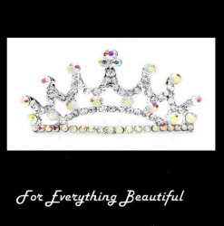 Aurora Borealis Crystal Crown Petite Tiara Wedding Bridal Headpiece 