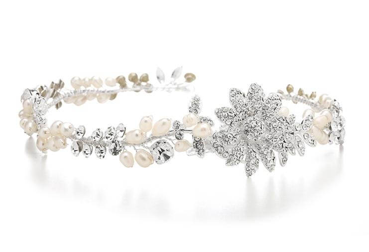 Image 1 of Bejewled Flower Crystal Pearl Vines Wedding Bridal Headband
