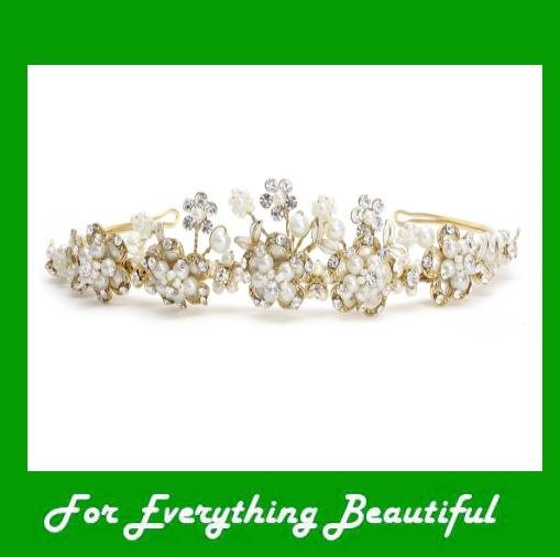 Image 0 of Ivory Pearl Cluster Golden Crystal Floral Tiara Wedding Bridal Headpiece