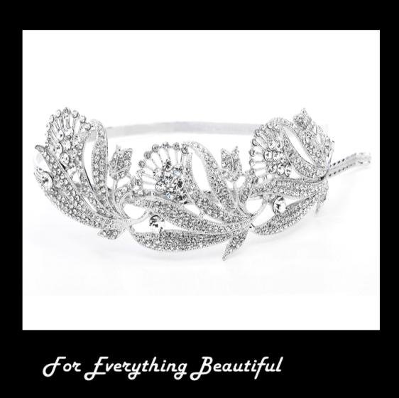 Image 0 of Art Nouveau Fan Flowers Crystal Rhinestone Wedding Bridal Headband