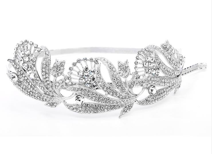 Image 1 of Art Nouveau Fan Flowers Crystal Rhinestone Wedding Bridal Headband