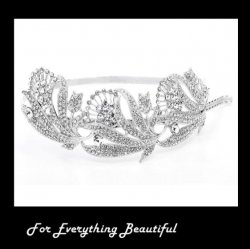 Art Nouveau Fan Flowers Crystal Rhinestone Wedding Bridal Headband