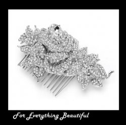 Bejeweled Rose Pear Crystal Rhinestone Wedding Bridal Headpiece Comb
