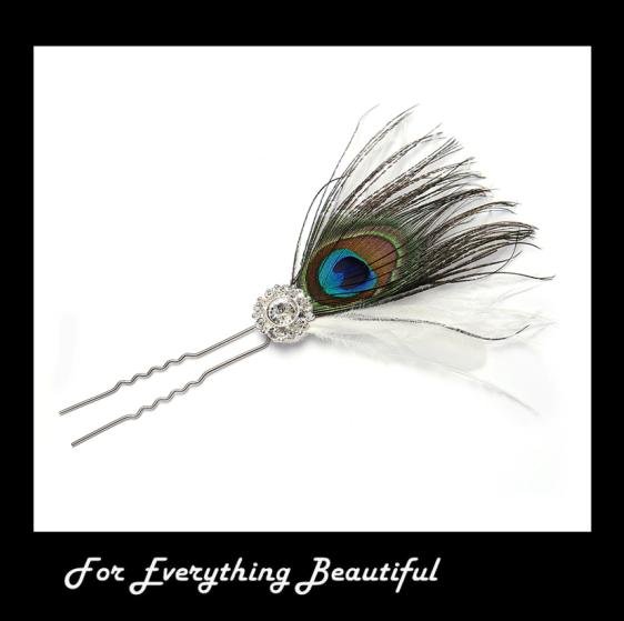 Image 0 of Peacock Ostrich Feather Crystal Wedding Hair Stick Decoration