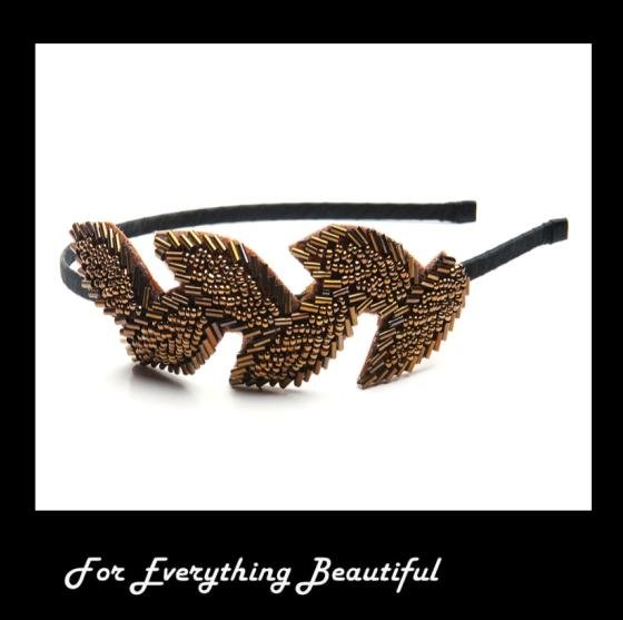Image 0 of Copper Leaves Garland Sequin Beaded Offset Headband