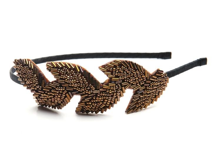 Image 1 of Copper Leaves Garland Sequin Beaded Offset Headband