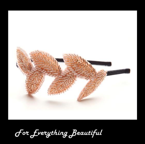 Image 0 of Champagne Leaves Garland Sequin Beaded Offset Headband