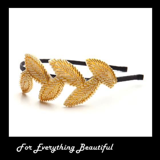 Image 0 of Gold Leaves Garland Sequin Beaded Offset Headband