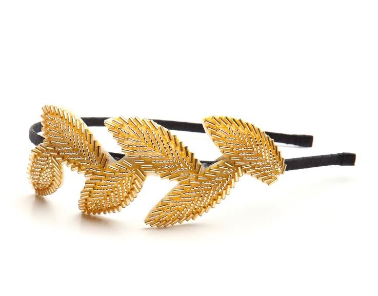 Image 1 of Gold Leaves Garland Sequin Beaded Offset Headband