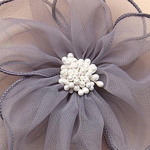 Image 1 of Grey Organza Soft Edge Flower Pearl Wedding Bridal Hairclip