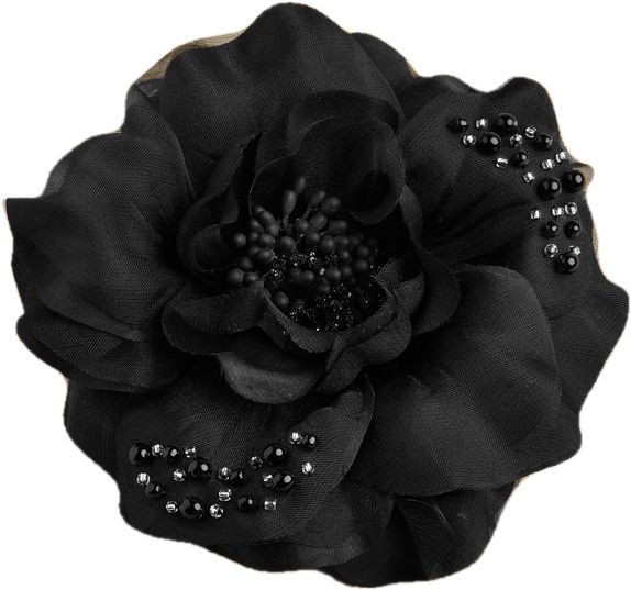 Image 1 of Black Matte Silk Flower Pearl Beaded Wedding Bridal Hairclip