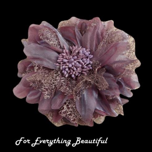 Image 0 of Antique Violet Organza Lace Flower Shimmer Wedding Hairclip