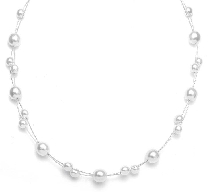 Image 1 of White Pearl Floating Adjustable Silver Child Necklace