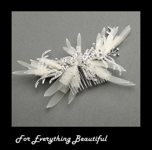 Image 0 of Bejeweled Pave Crystal Branches Ribbon Wedding Bridal Headpiece Comb