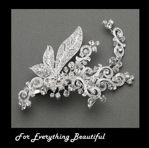 Image 0 of Art Nouveau Crystal Leaves Spray Bridal Wedding Bridal Hairclip