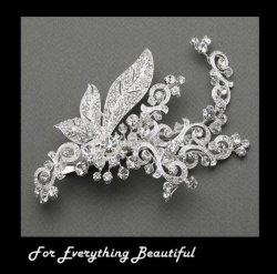 Art Nouveau Crystal Leaves Spray Bridal Wedding Bridal Hairclip