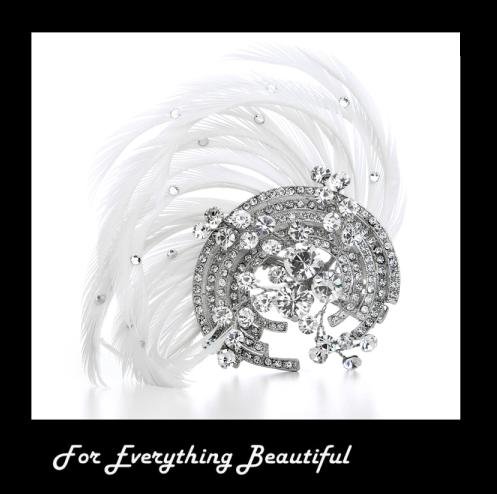 Image 0 of White Feather Swirl Crystal Antiqued Wedding Bridal Hairclip