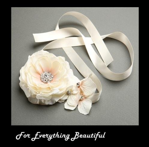 Image 0 of Ivory Peach Silk Floral Cluster Satin Ribbon Wedding Headband 