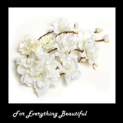 Image 0 of White Silk Bohemian Flower Twig Spray Wedding Bridal Hairclip