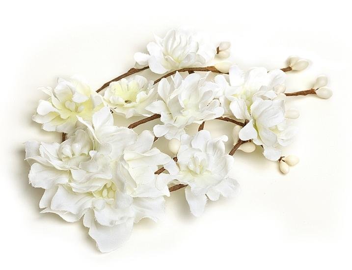 Image 1 of White Silk Bohemian Flower Twig Spray Wedding Bridal Hairclip