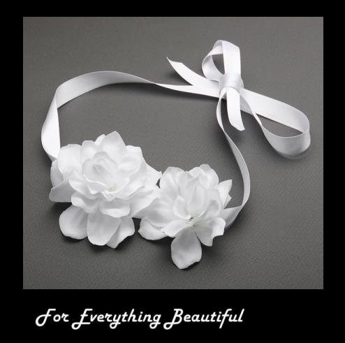 Image 0 of White Silk Floral Cluster Satin Ribbon Wedding Headband 