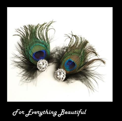 Image 0 of Peacock Fan Crystal Black Feather Wedding Bridal Shoe Clips